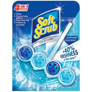 lot 47378 image: Soft Scrub 4-in-1 Rim Hanger Toilet Bowl Cleaner, Sapphire Waters, 6 Count - Retail $21