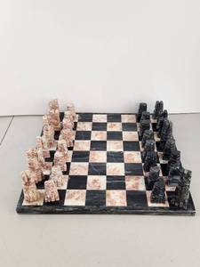 lot 47 image: Vintage Carved Stone Onyx Marble Chess Board