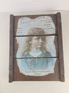 lot 58 image: Antique Ayers Sarsaparilla Advertising Crate Panel Victorian Lithograph
