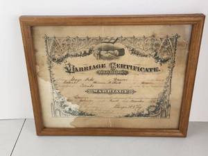 lot 69 image: Antique 1889 Marriage Certificate Framed
