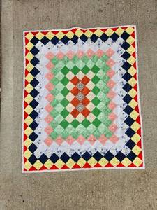 lot 75 image: Vintage Colorful Hand-Tied Patchwork Quilt&nbsp