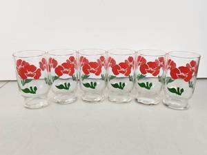 lot 132 image: Set of 6 Vintage Anchor Hocking Red Poppy Drinking Glasses