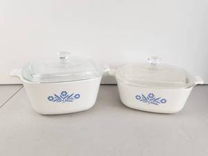 lot 137 image: Vintage Corning Ware Casserole Dishes with Lids 2-Piece Lot
