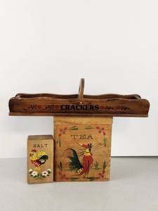 lot 156 image: Wooden Kitchen Storage Set Tea Salt Crackers with Handle