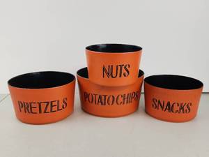 lot 164 image: Vintage Orange Snack Bowls 4-Piece Set Pretzels Potato Chips Nuts