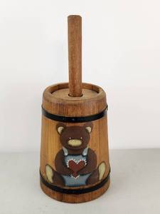 lot 188 image: Wooden Butter Churn with Bear Design and Handle
