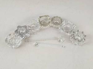lot 196 image: Clear Glass Salt Cellar Set with Spoons 9 Pieces