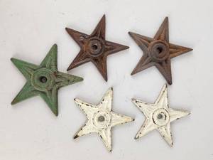 lot 215 image: Vintage Cast Iron Lot of 5 Star-Shaped Decorative Wall Accents with Center Holes