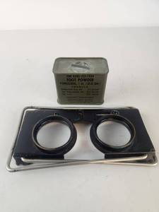 lot 220 image: Vintage WWII U.S. Army Binoculars Stereoscopic Viewer with Vietnam Era Foot Powder