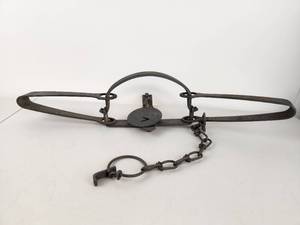 lot 223 image: Animal Trap with Chain and Trigger Mechanism