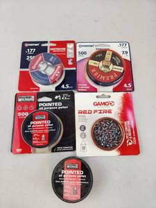 lot 237 image: Air Gun Pellets .177 Caliber 4.5mm Lot - Crosman Destroyer, Crosman Pointed, Swiss Arms, Gamo Red Fire