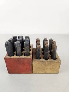 lot 238 image: Lot of Vintage Steel Stamps Wooden Holders
