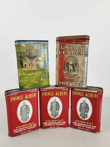 lot 254 image: Vintage Tobacco Tins Lot Prince Albert Union Leader 5 Tins