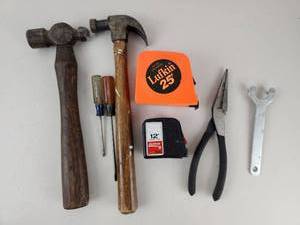 lot 262 image: Vintage Hand Tools Lot Hammers Tape Measure Screwdrivers Pliers Wrench