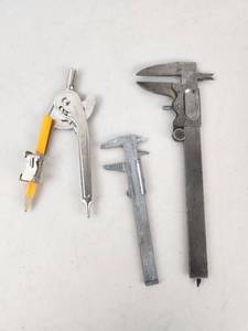 lot 279 image: Vintage Starrett Measuring & Layout Tool Set Caliper Compass Divider
