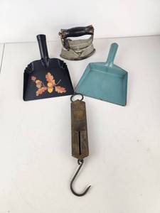 lot 291 image: Vintage Lot Dustpans Iron Brass Hanging Scale
