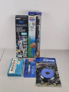 lot 299 image: Aquarium Accessory Lot Proquatics 50W Heater, Tetra Whisper Heater, pH Test Kit, Thermometer, Air Stone