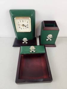 lot 358 image: Golf Theme Desk Set with Clock and Two Containers