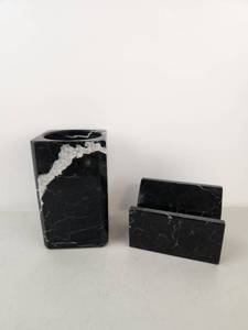 lot 359 image: Black Marble Desk Organizer Set 2-Piece Pen Holder Card Holder