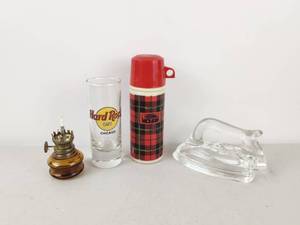 lot 370 image: Vintage Lot Glass Iron Mini Oil Lamp & More