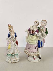 lot 373 image: Vintage Hand-Painted Porcelain Figurine Group Two Figures Courting Couple 18th Century Dress