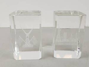 lot 376 image: New York City Laser-Engraved Glass Cube Paperweights, Set of 2