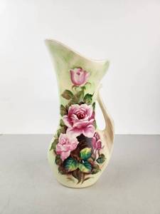 lot 378 image: Vintage Ucagco Ceramics Japan Pitcher Pink Rose Floral Hand-Painted