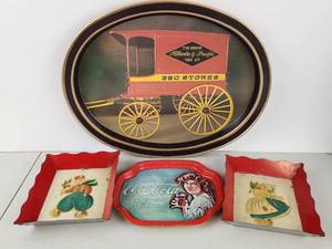 lot 395 image: Vintage Trays Lot 4pc Atlantic Pacific Tea Co Coca-Cola Trays