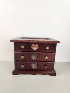 lot 403 image: Vintage 3-Drawer Jewelry Box with Heart Cutouts and Glass Top
