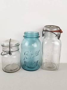 lot 408 image: Vintage Ball Mason Jars 3 Piece Lot