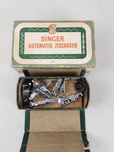lot 415 image: Vintage Singer Automatic Zigzagger 301 Sewing Machine Attachment Kit in Box