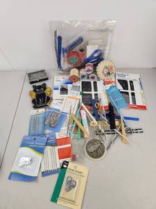 lot 420 image: Sewing Craft Supplies Lot Needles Thread Scissors Thimbles Pins