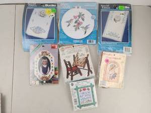 lot 431 image: Lot of 7 Cross Stitch Kits and Stamped Goods Bucilla Dimensions New