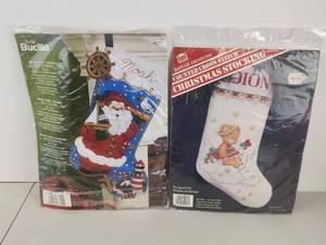 lot 440 image: Lot of 2 Christmas Stocking Kits Bucilla Nautical Santa Banar Designs