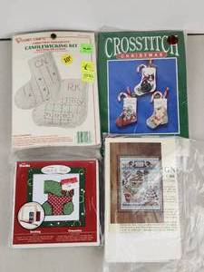 lot 443 image: Lot of 4 Vintage Cross Stitch Christmas Craft Kits Budding and Candlewick