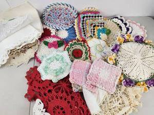 lot 450 image: Lot of Handmade Crocheted Doilies and Lace Coasters 20 Pieces