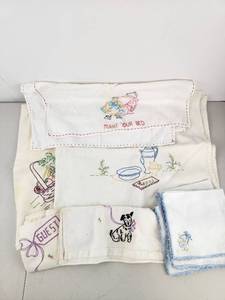 lot 453 image: Embroidered Towel and Linens Lot Hand Stitched
