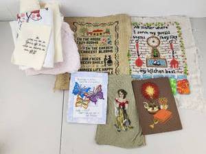 lot 455 image: Lot of Embroidered Needlepoint Pieces Butterflies Kitchen Garden Several Finished Pieces