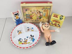 lot 528 image: Vintage Disney Mickey Mouse Collection Lot Plate Toys Books Puzzle Box