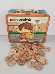 lot 529 image: Sport Skirts Lunch Box with Sambos Restaurant Coffee Tokens