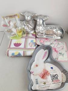 lot 534 image: Easter Lot Baking Molds Tablecloth & More