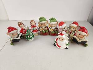 lot 539 image: Christmas Holiday Figurine Collection 10 Piece Lot Elves Santa Mice Lefton