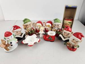lot 541 image: Christmas Holiday Figurine Collection 11 Pieces Elves Snowman Santa Mouse
