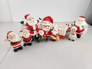 lot 542 image: Vintage Ceramic Santa Claus Figurines Lot 9 Pieces