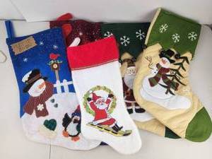 lot 576 image: Christmas Stocking Lot 5 Pieces Snowman Santa Angel