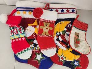 lot 577 image: Vintage Christmas Stocking Bundle Felt Bucilla Quilted 5 Piece Lot