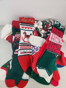 lot 579 image: Vintage Christmas Stocking Lot 10 Piece Knit