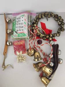 lot 605 image: Vintage Christmas Decorations Lot Jingle Bell String of Brass Bells &amp More