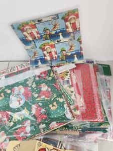 lot 611 image: Vintage Christmas Gift Wrap Paper Lot Multiple Designs Santa Reindeer Poinsettia