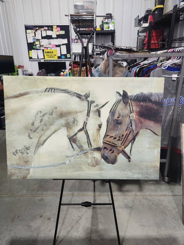 lot 9961 image: Two Horses with Bridles Canvas Print Art